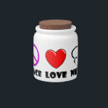 Peace Love Nurse Candy Jar<br><div class="desc">Peace Love Nurse - The Peace Love Nurse design features the always popular peace sign, a heart and a stethoscope. Perfect gift for the nurse in your life! Great for any nurse... RN, LPN, nursing student, nursing school instructor, etc.</div>