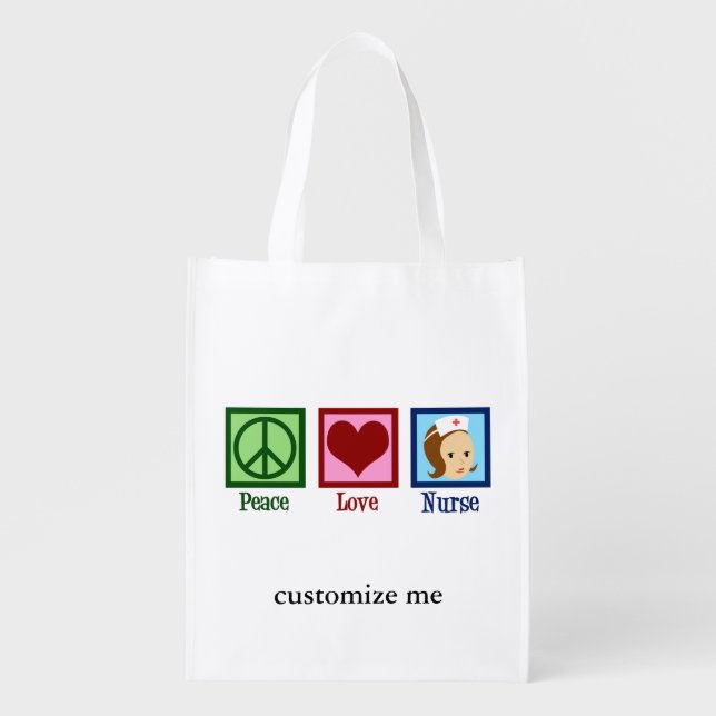 Peace Love Nurse Cute Custom Nursing Grocery Bag (Front)