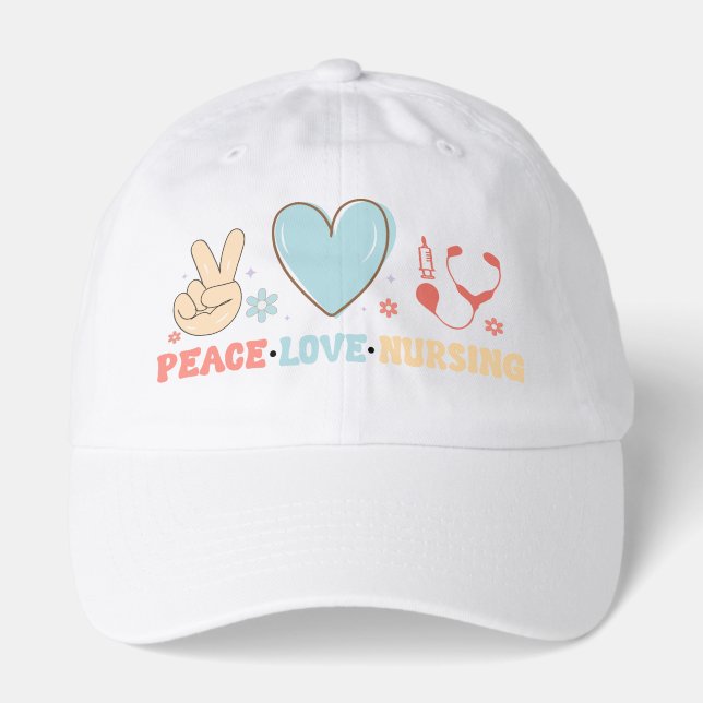 Peace Love Nurse – Cute Medical RN Hat (Front)