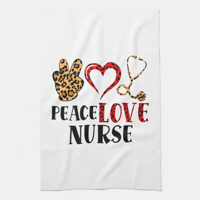 Peace Love Nurse – Cute Nurse Design (2) Kitchen Towel (Vertical)