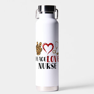 Peace Love Nurse – Cute Nurse Design (2) Water Bottle