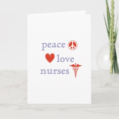 Peace Love Nurses Day Red Caduceus Heart Nurse Card