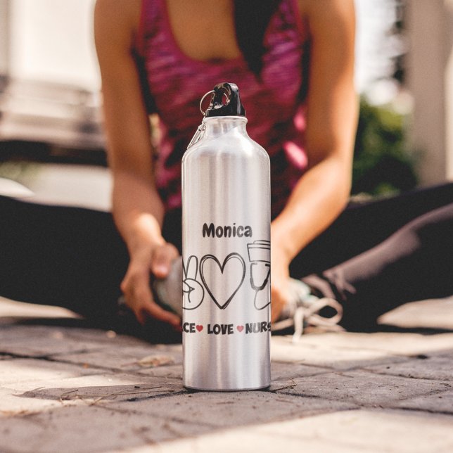 Peace Love Nursing Appreciation Stainless Steel Water Bottle (Creator Uploaded)