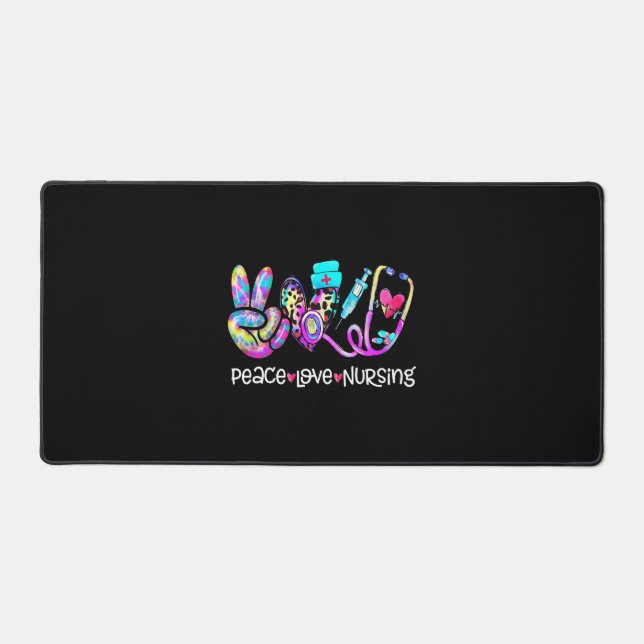 Peace Love Nursing Leopard Print Heart Stethoscope Desk Mat (Front)