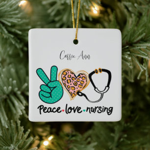 Peace Love Nursing Personalized Ceramic Ornament