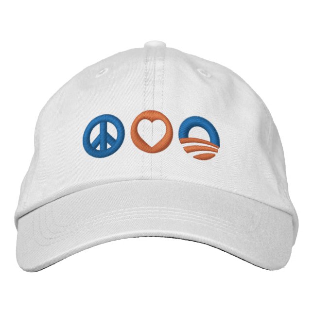 Peace Love Obama Embroidered Baseball Hat (Front)