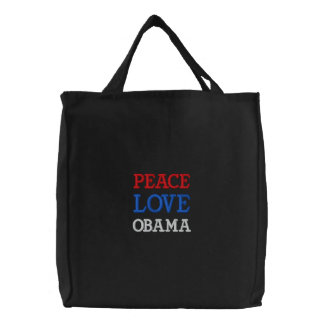 PEACE, LOVE, OBAMA EMBROIDERED TOTE BAG