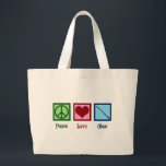 Peace Love Oboe Large Tote Bag<br><div class="desc">A beautiful Oboe player Christmas gift for a person who loves to play music in a band or orchestra. A peace sign,  heart,  and an oboe. Peace Love Oboes.</div>