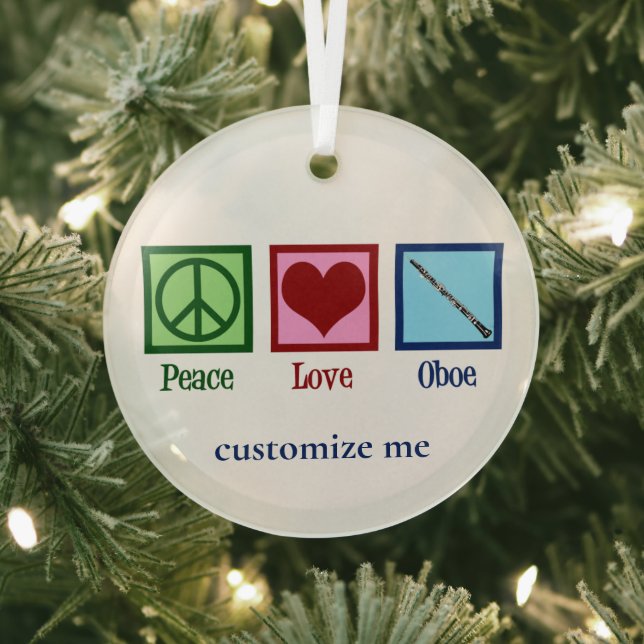 Peace Love Oboe Player Personalized Christmas Glass Ornament (Insitu)