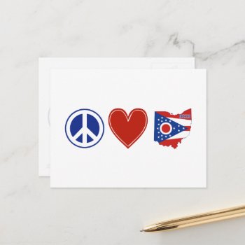 Peace Love Ohio Shaped State Flag Buckeye Heart Postcard by PNGDesign at Zazzle