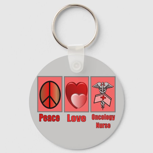 Peace Love ONCOLOGY Nurse Keychain (Front)