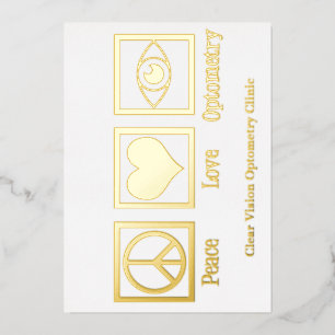 Peace Love Optometry Custom Eye Doctor Gold Foil Holiday Card