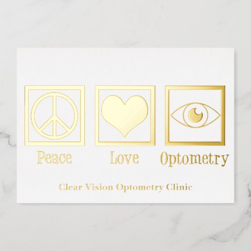 Peace Love Optometry Custom Eye Doctor Gold Foil Holiday Card