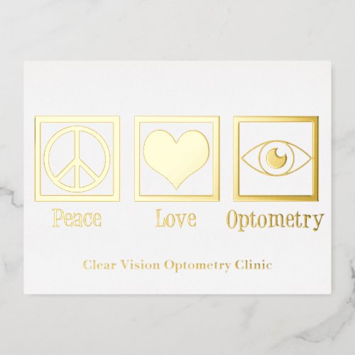 Peace Love Optometry Custom Eye Doctor Gold Foil Holiday Postcard