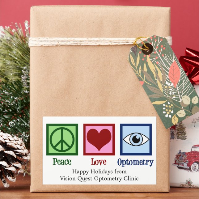 Peace Love Optometry Custom Optomestrist Rectangular Sticker (Holiday)