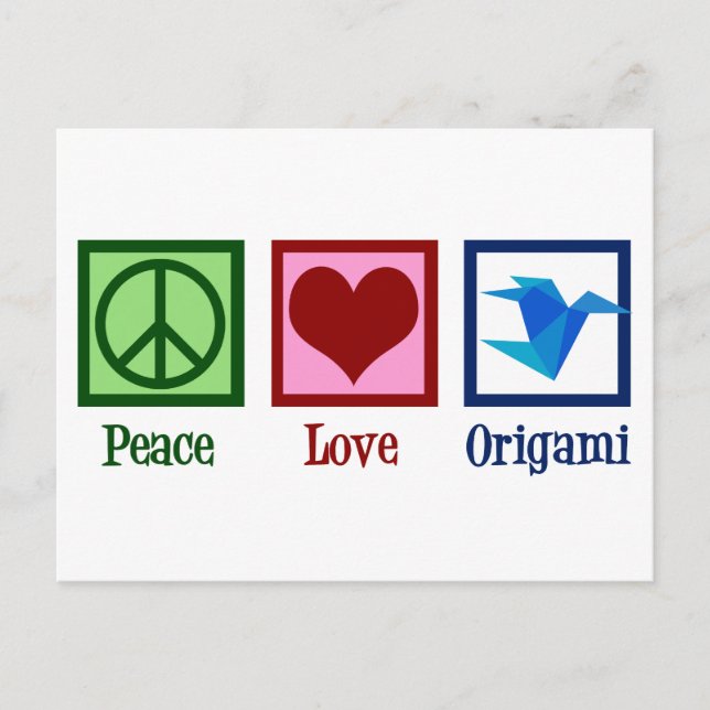 Peace Love Origami Paper Crane Postcard (Front)