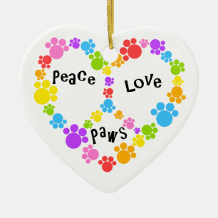 peace & love ornament! Paw print peace sign! Ceramic Ornament