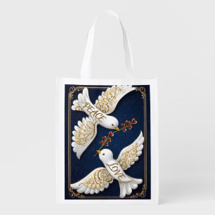Peace & Love Ornate Dove Art Grocery Bag