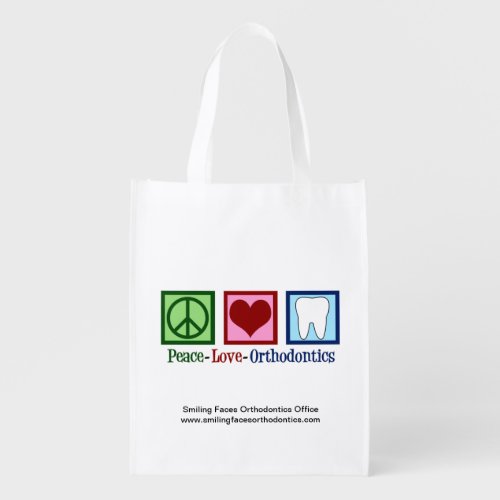 Peace Love Orthodontics Cute Orthodontist Office Grocery Bag