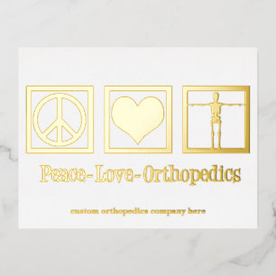 Peace Love Orthopedics Custom Orthopedist Gold Foil Holiday Postcard