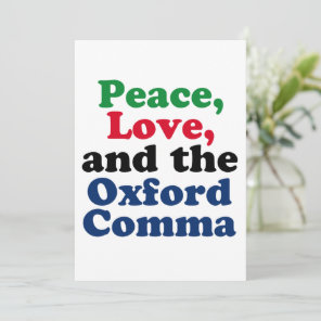 Peace Love Oxford Comma English Grammar Humor Card