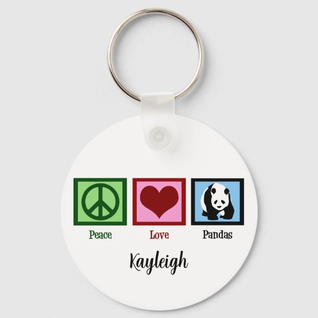 Peace Love Pandas Cute Custom Keychain (Front)