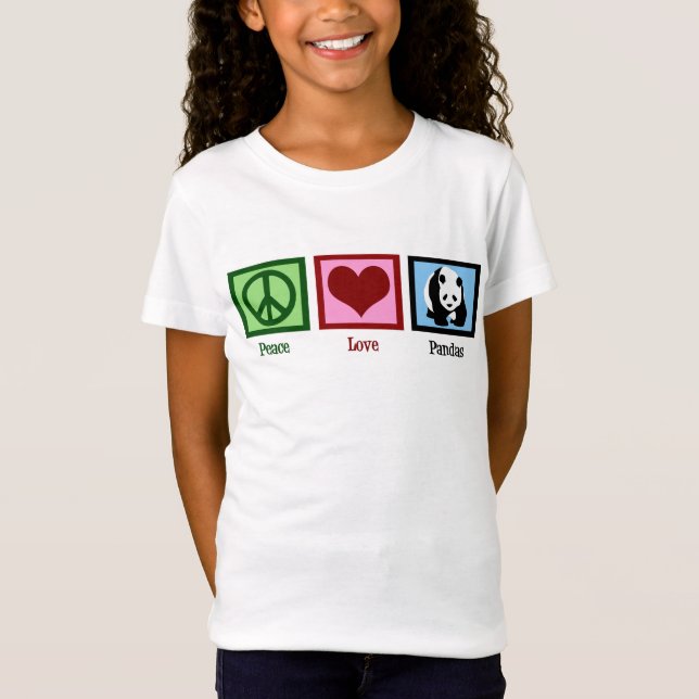 Peace Love Pandas Cute Zoo Kids T-Shirt (Front)