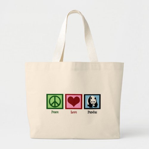 Peace Love Pandas Large Tote Bag