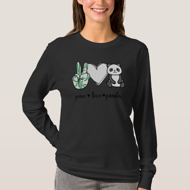 Peace Love Pandas Peace Hand Sign Pandas Animal T-Shirt (Front)
