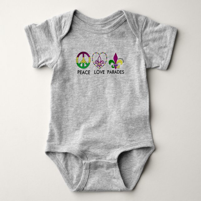 peace love parades infant nola mardi gras baby bodysuit (Front)