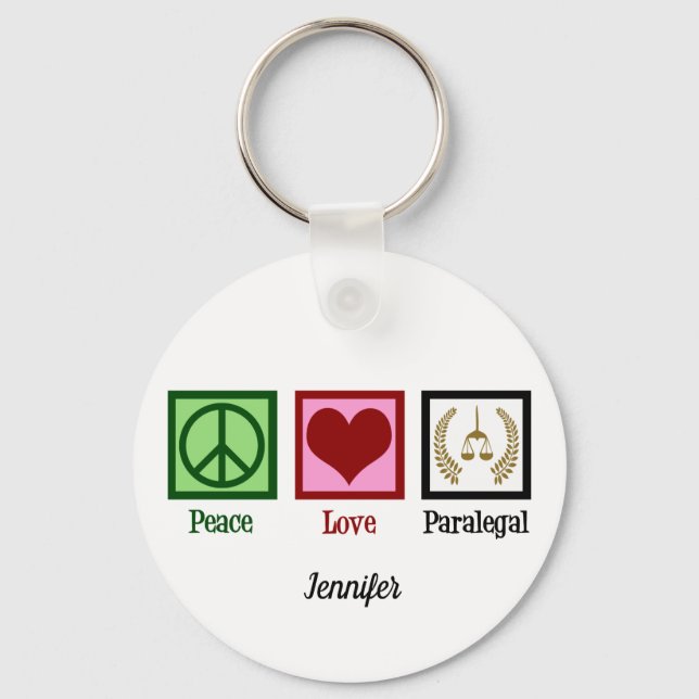 Peace Love Paralegal Cute Custom Keychain (Front)