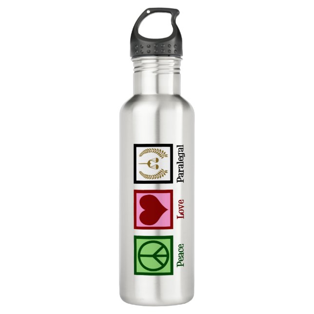 Peace Love Paralegal Stainless Steel Water Bottle (Front)