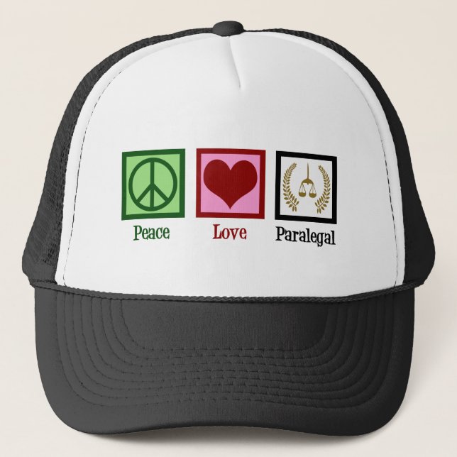 Peace Love Paralegal Trucker Hat (Front)