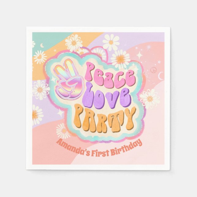 peace love party classic round sticker paper plate napkins (Front)