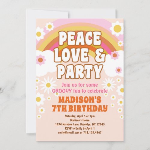 Peace Love Party Groovy Hippie Birthday Invitation