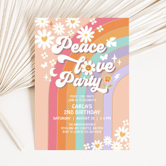 Peace Love Party Groovy Invite Hippie Birthday