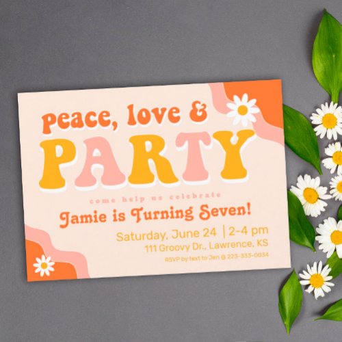 Peace Love  Party Retro Birthday Invitation