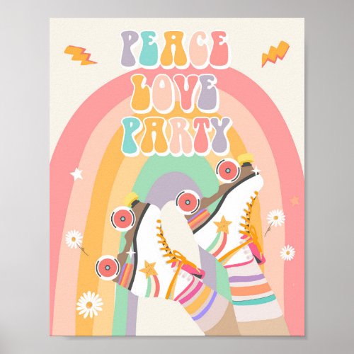Peace Love Party Roller Skate Skating Retro Poster