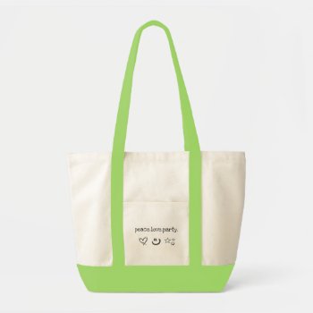 Peace. Love. Party. Tote Bag by utachick02 at Zazzle