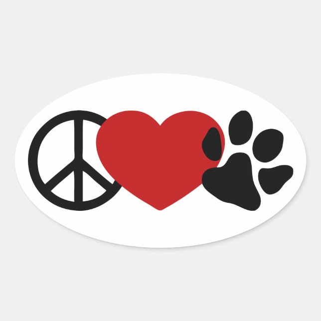 Peace-Love-Paw Oval Sticker (Front)