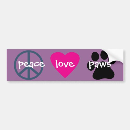 Peace Love Paws Bumper Sticker