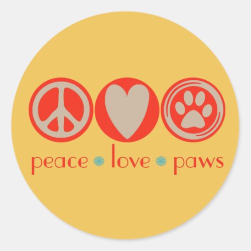 Peace Love Paws Classic Round Sticker