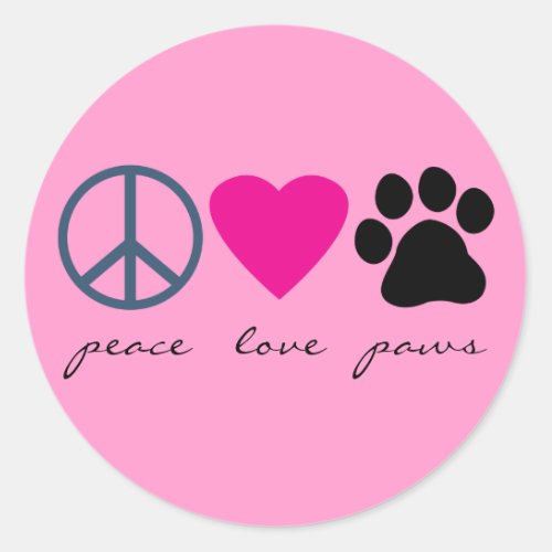 Peace Love Paws Classic Round Sticker