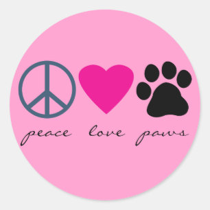 Peace Love Paws Classic Round Sticker
