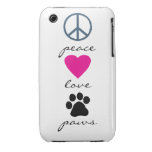 Peace Love Paws iPhone 3 Cover