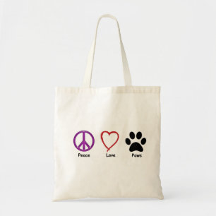 Peace, Love, Paws. It's all that a pet lover wants Tote Bag