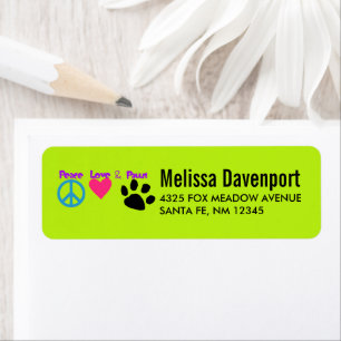 Peace Love & Paws Neon Illustration Label