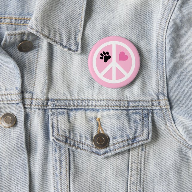 Peace Love Paws Pink Pinback Button (In Situ)