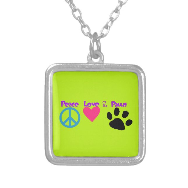 Peace Love & Paws Silver Plated Necklace (Front)