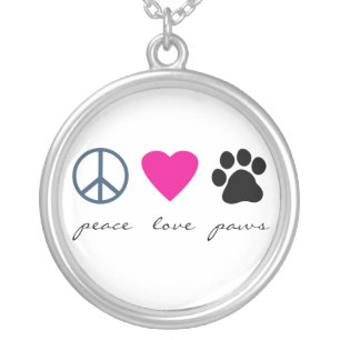 Peace Love Paws Silver Plated Necklace